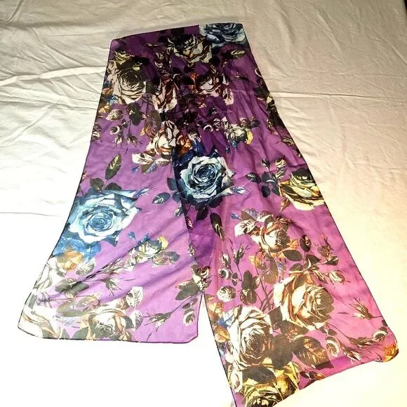 Sheer Purple Floral Scarf - Picture 1 of 7